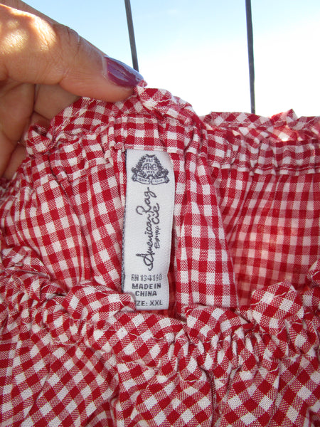 90s-Y2K Red Gingham “American Rag” Ruffle Top.