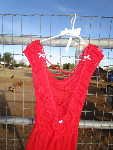 80s Cherry Red Nylon Lace Slip