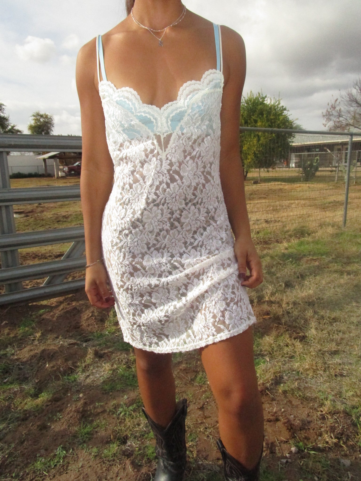 80s Ivory “Delicates” Nylon Lace Slip Dress.