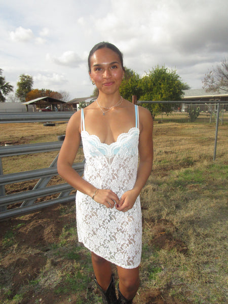 80s Ivory “Delicates” Nylon Lace Slip Dress.