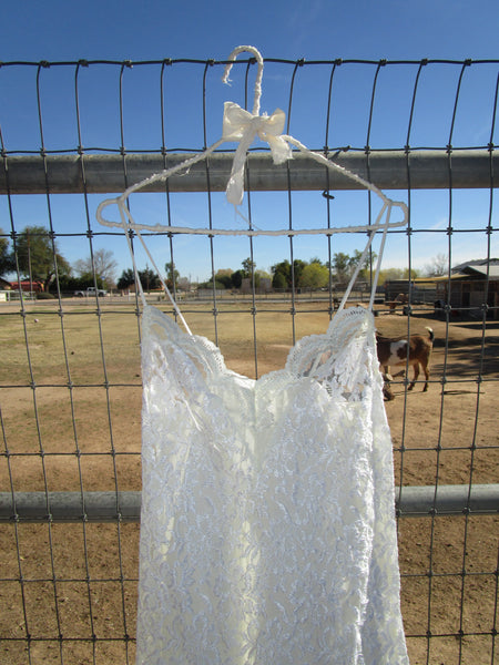 80s Ivory “Delicates” Nylon Lace Slip Dress.