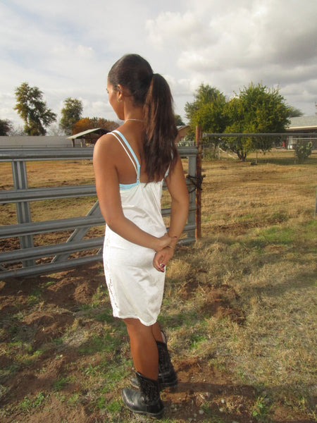 80s Ivory “Delicates” Nylon Lace Slip Dress.