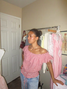 90s-Y2K Red Gingham “American Rag” Ruffle Top.