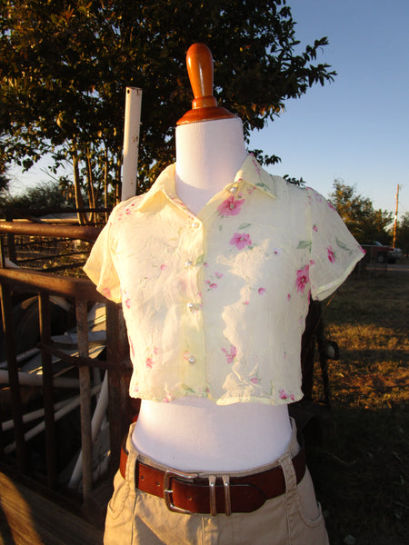 90s “Amy Byer” Sheer Floral Button-up top