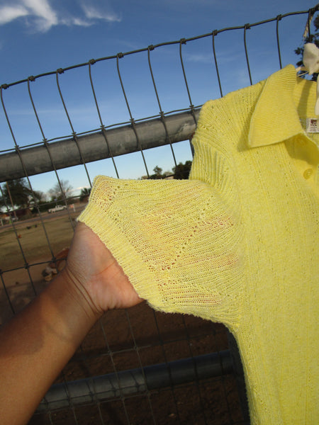 80s Yellow Argyle Knit Collar Top.