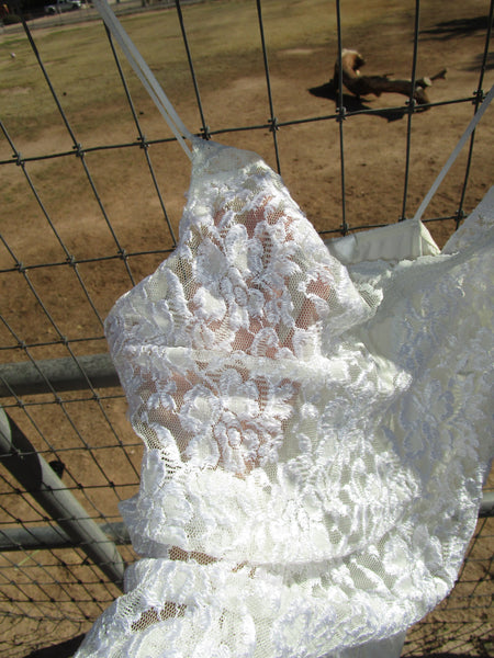 80s Ivory “Delicates” Nylon Lace Slip Dress.