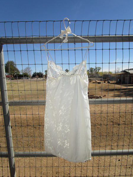 80s Ivory “Delicates” Nylon Lace Slip Dress.