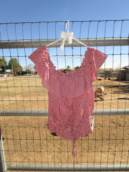 90s-Y2K Red Gingham “American Rag” Ruffle Top.