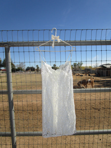 80s Ivory “Delicates” Nylon Lace Slip Dress.