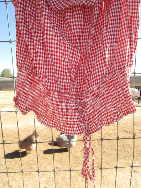 90s-Y2K Red Gingham “American Rag” Ruffle Top.