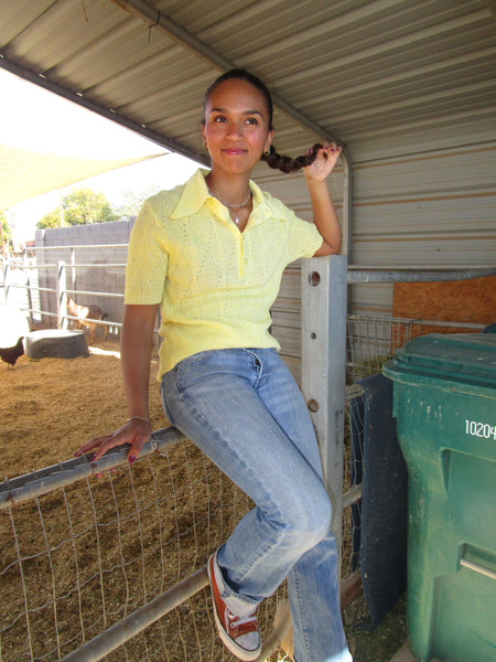 80s Yellow Argyle Knit Collar Top.