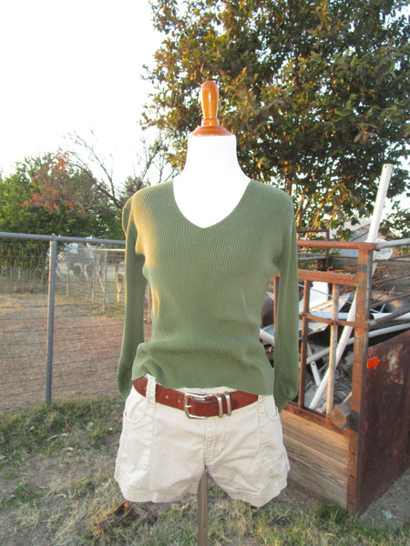 90s-2000s “Clio” Army Green Ribbed Top.