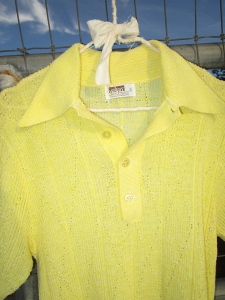 80s Yellow Argyle Knit Collar Top.