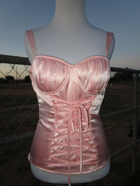 90s ‘Charlotte Russe’ Pink Satin Corset Top.