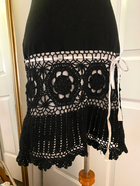 Ribbed Black & White Crochet Tank Top Dress