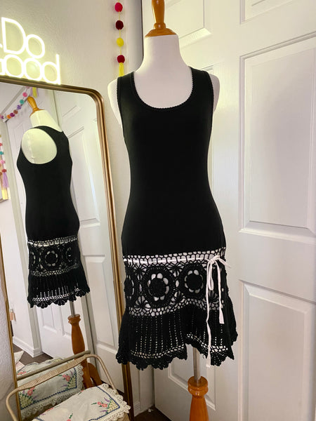 Ribbed Black & White Crochet Tank Top Dress