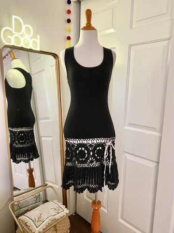 Ribbed Black & White Crochet Tank Top Dress