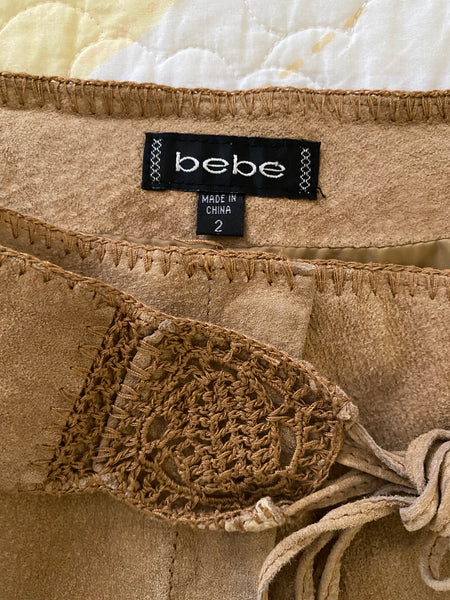 Tan Patch Suede Mini Skirt.