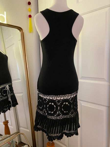 Ribbed Black & White Crochet Tank Top Dress