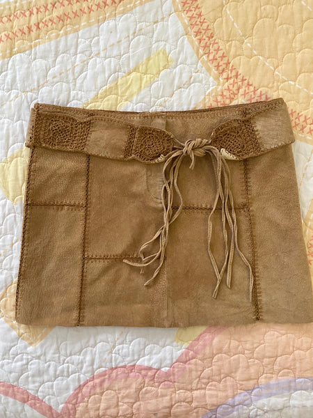 Tan Patch Suede Mini Skirt.