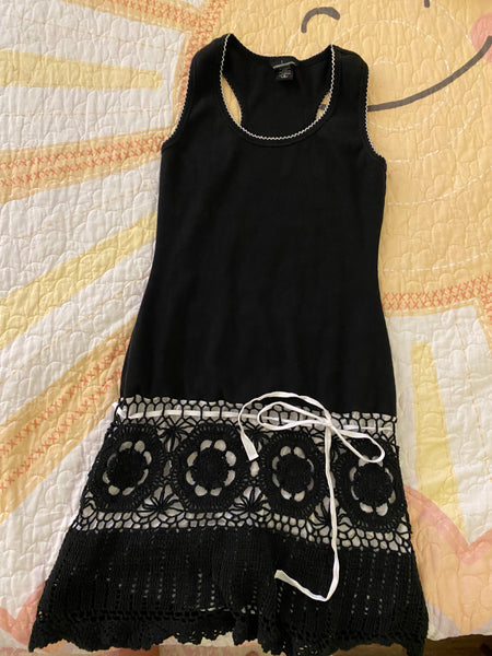 Ribbed Black & White Crochet Tank Top Dress