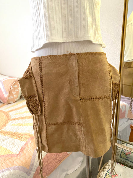 Tan Patch Suede Mini Skirt.